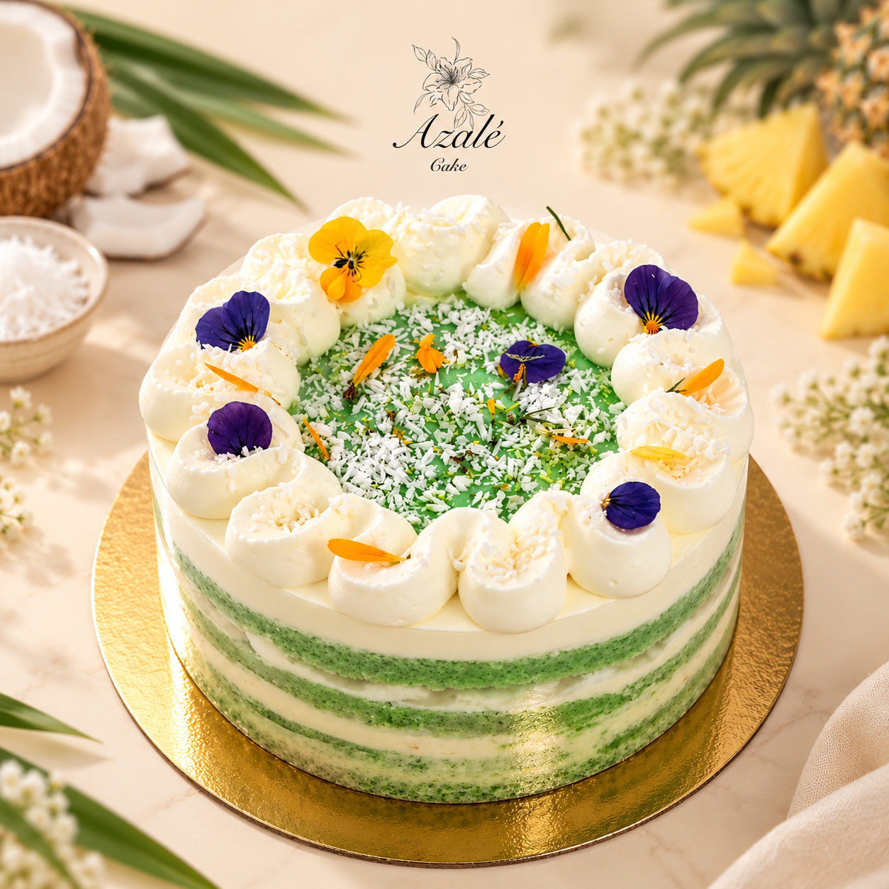 Pandan Coconut Pineapple Cream Cake
